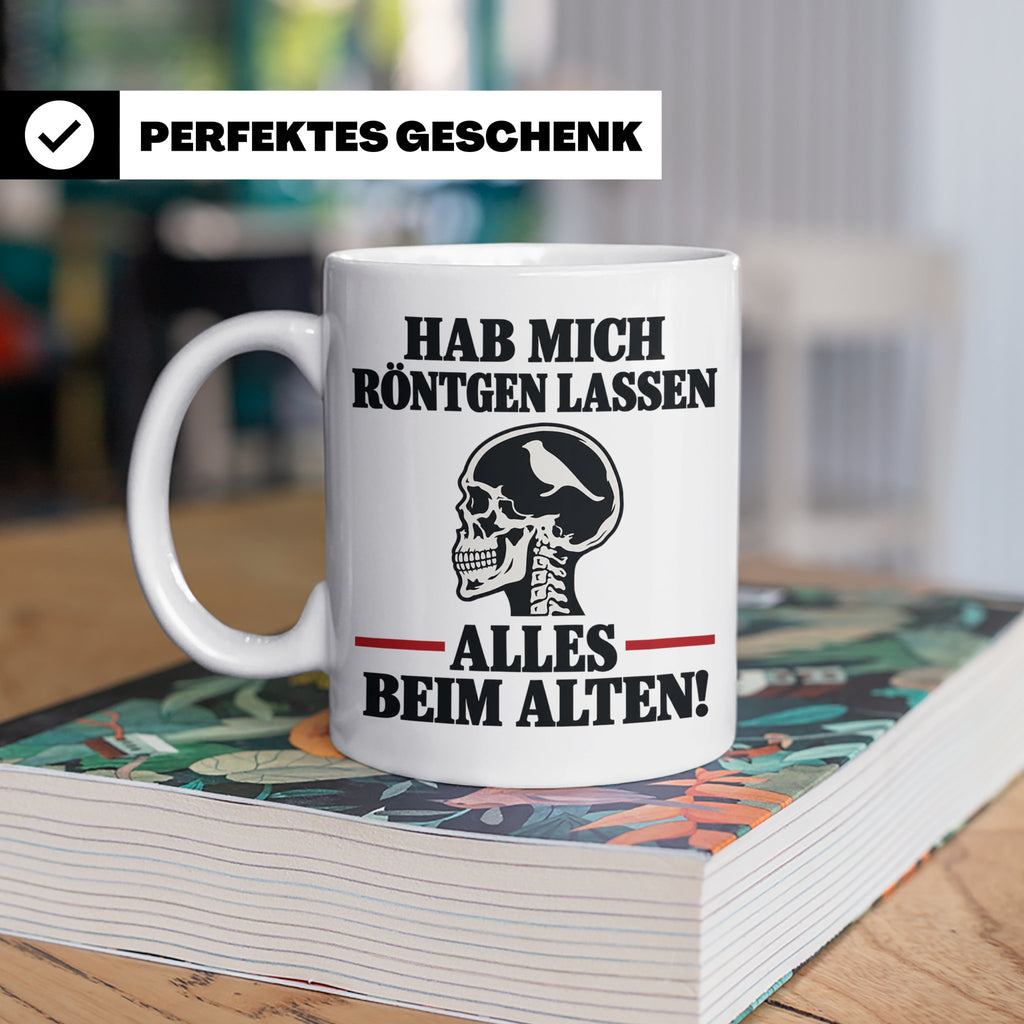 Röntgenbild Vogel Tasse mit Spruch Hab mich röntgen lassen a – Weiß [farbe:weiß]