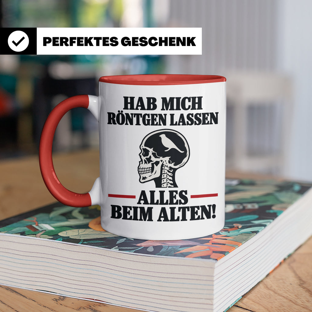 Röntgenbild Vogel Tasse mit Spruch Hab mich röntgen lassen a – Rot [farbe:rot]