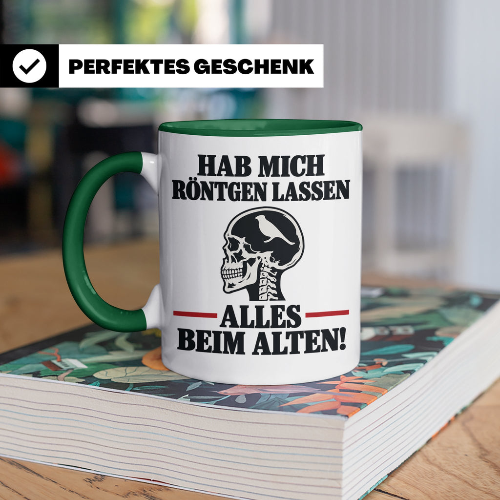 Röntgenbild Vogel Tasse mit Spruch Hab mich röntgen lassen a – Grün [farbe:grün]