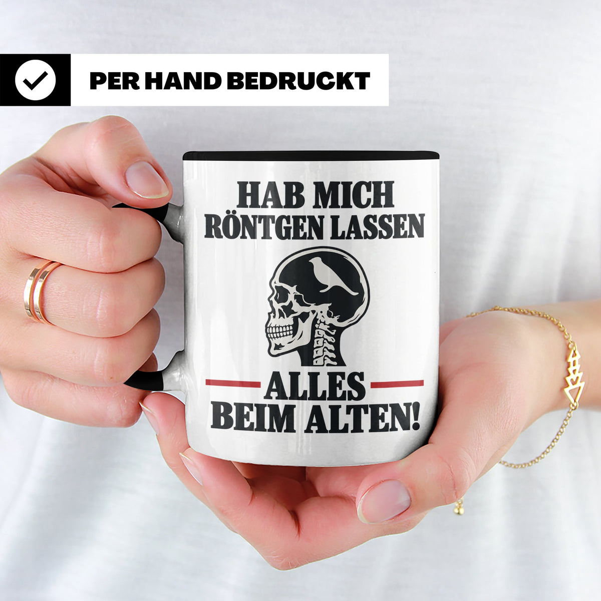 Röntgenbild Vogel Tasse mit Spruch Hab mich röntgen lassen a – Schwarz [farbe:schwarz]