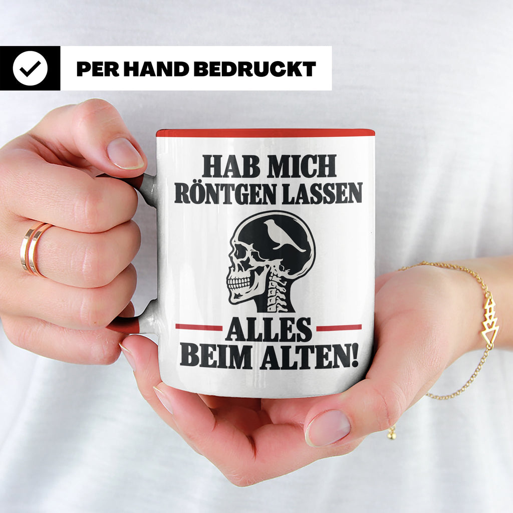 Röntgenbild Vogel Tasse mit Spruch Hab mich röntgen lassen a – Rot [farbe:rot]