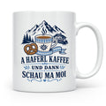 Bayrische Tasse mit Spruch A Haferl Kaffee und dann schau ma – Weiß [farbe:weiß]