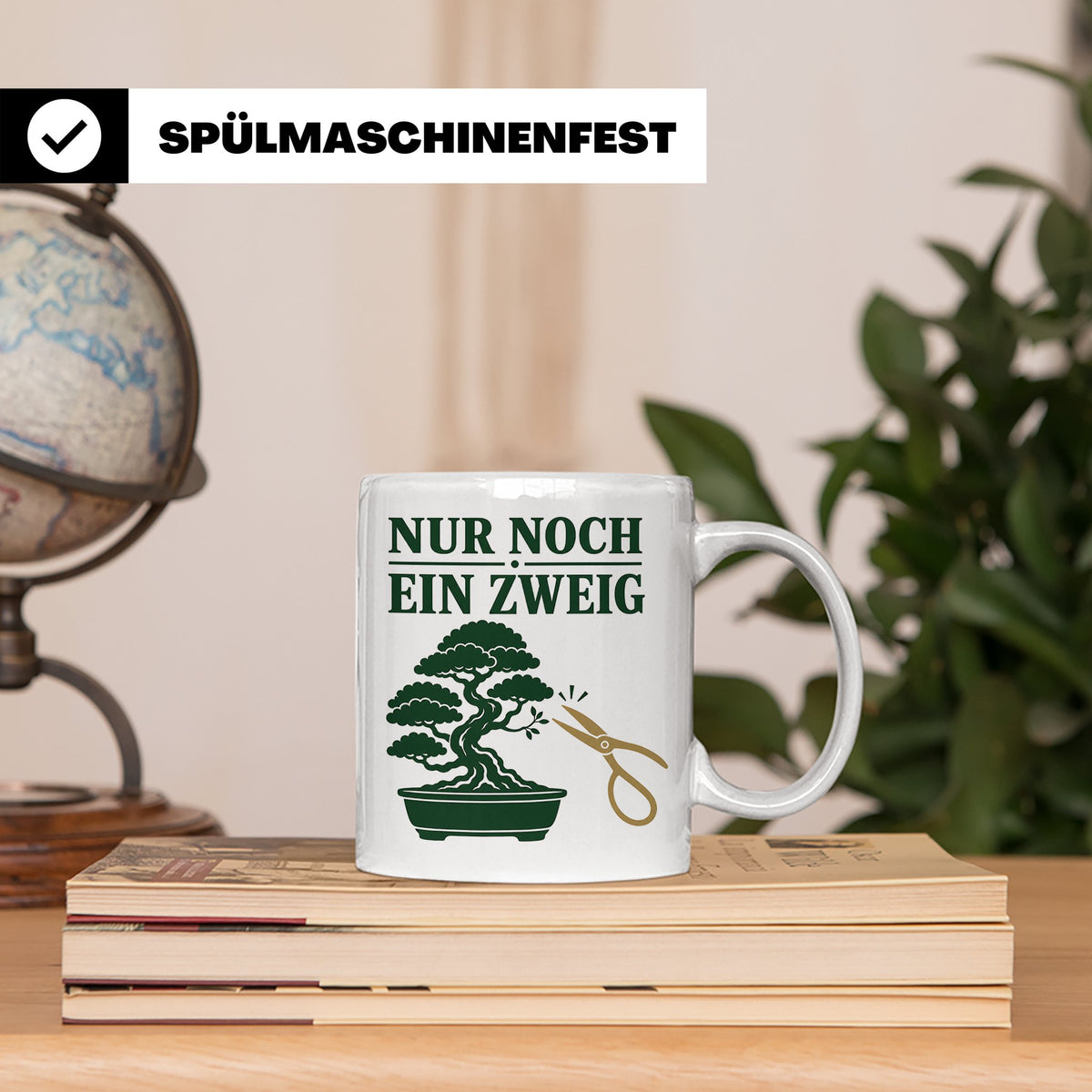 Bonsai Tasse mit Spruch Nur noch ein Zweig - Geschenk für Bo – Weiß [farbe:weiß]