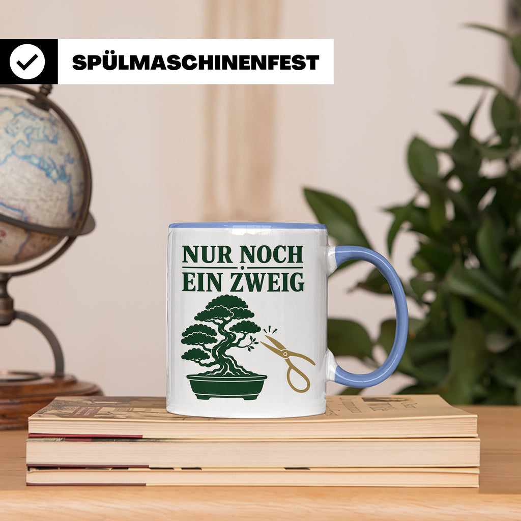 Bonsai Tasse mit Spruch Nur noch ein Zweig - Geschenk für Bo – Blau [farbe:blau]