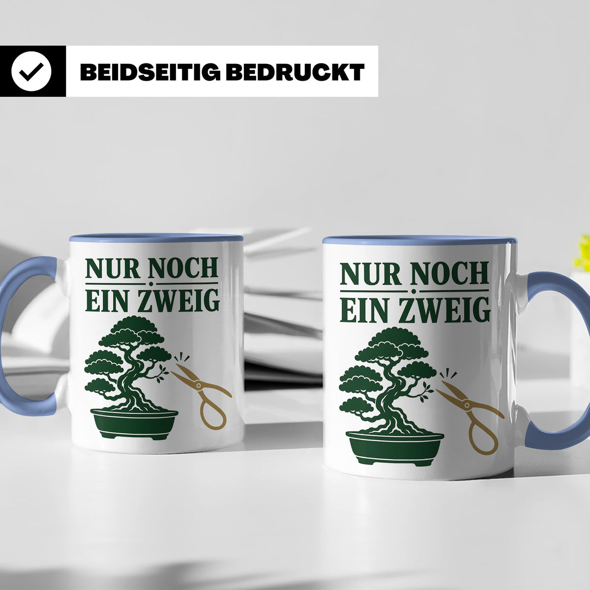 Bonsai Tasse mit Spruch Nur noch ein Zweig - Geschenk für Bo – Blau [farbe:blau]