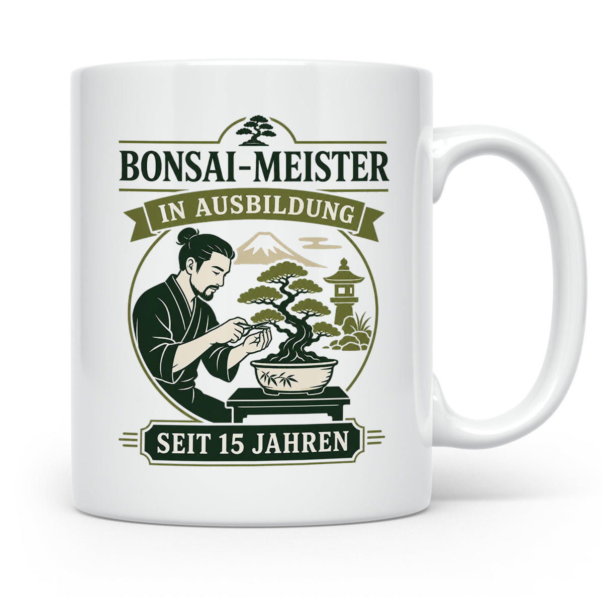 Bonsai Tasse mit Spruch In Ausbildung seit 15 Jahren - Lusti – Weiß [farbe:weiß]