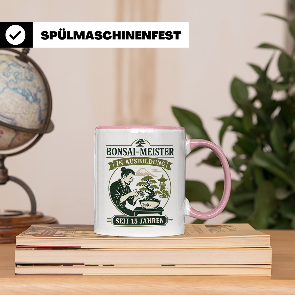 Bonsai Tasse mit Spruch In Ausbildung seit 15 Jahren - Lusti – Rosa [farbe:rosa]