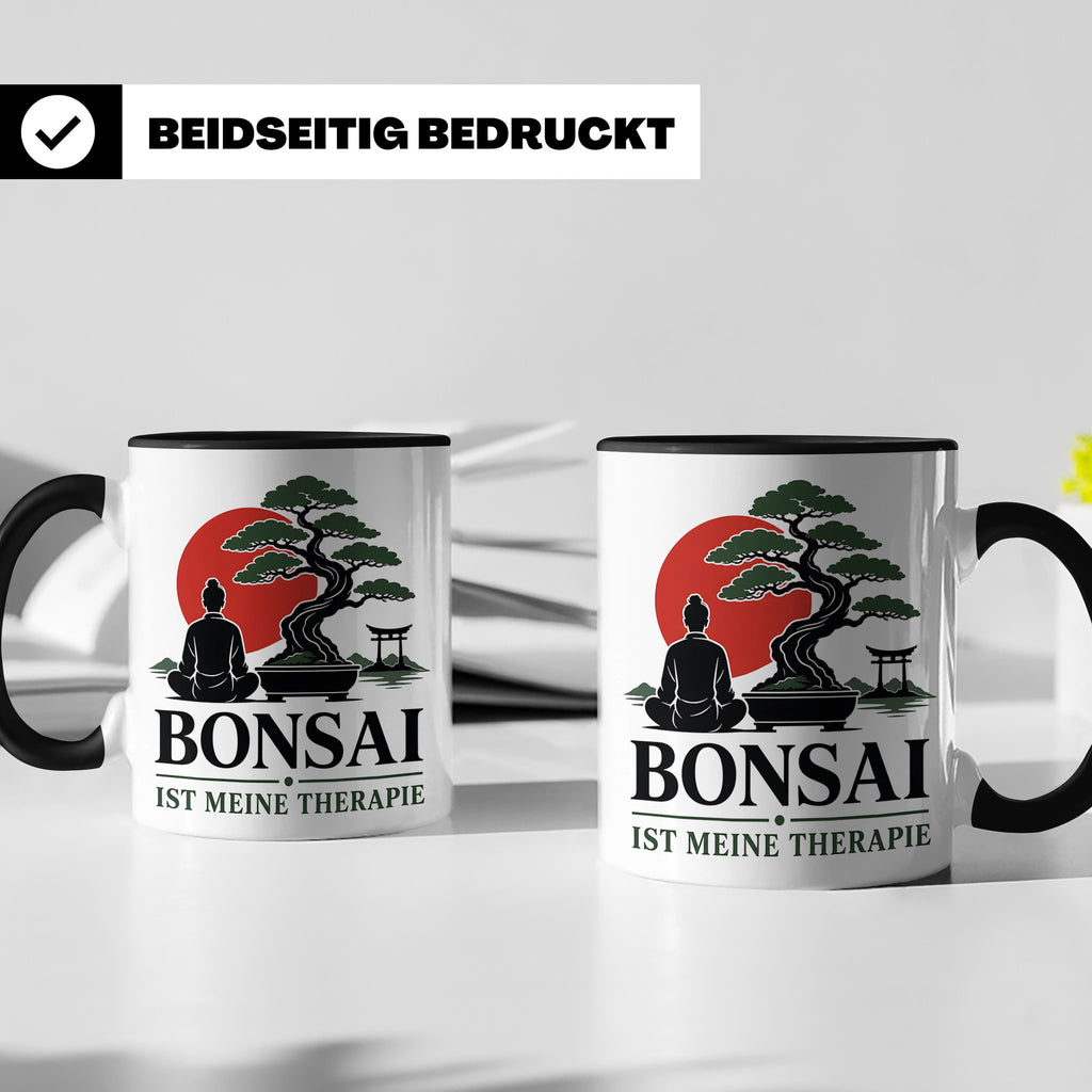 Bonsai Tasse mit Spruch Bonsai ist meine Therapie - Geschenk – Schwarz [farbe:schwarz]