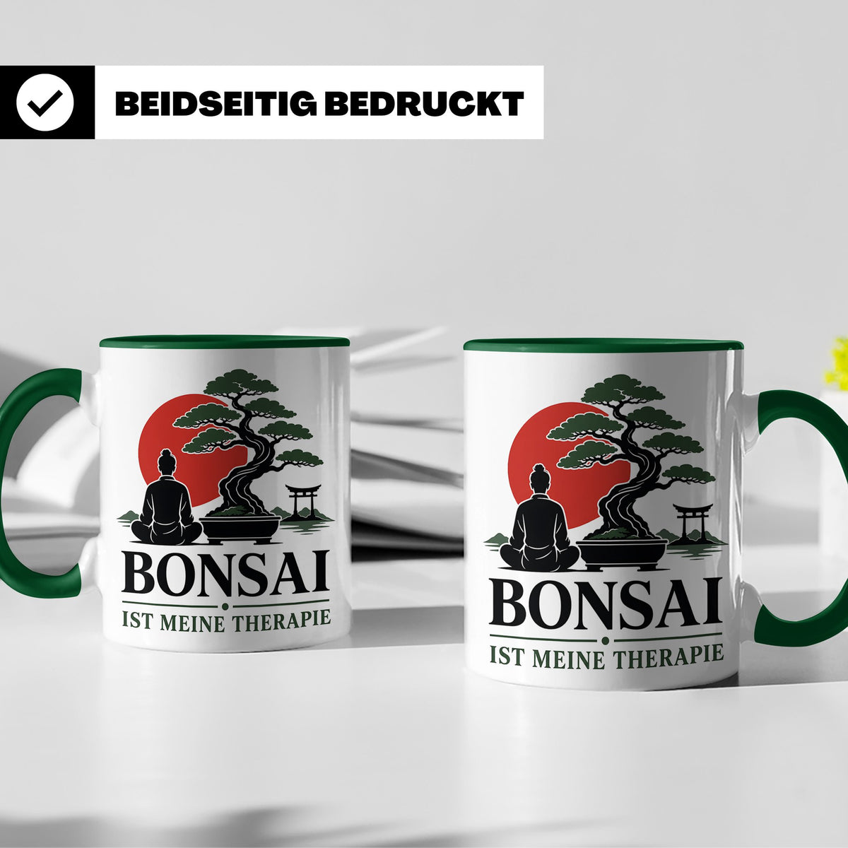 Bonsai Tasse mit Spruch Bonsai ist meine Therapie - Geschenk – Grün [farbe:grün]