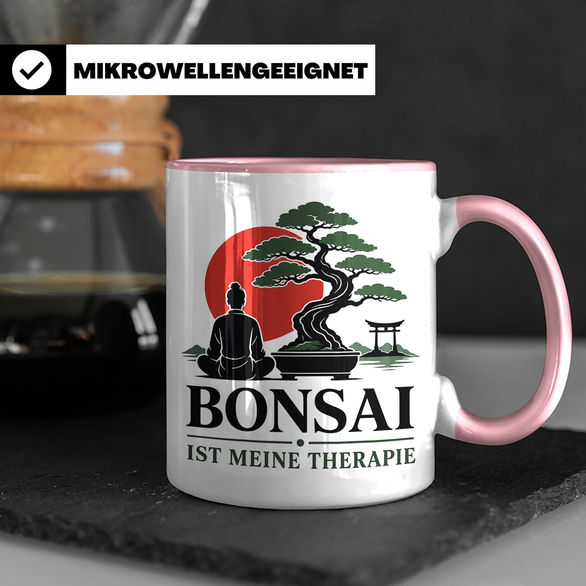 Bonsai Tasse mit Spruch Bonsai ist meine Therapie - Geschenk – Rosa [farbe:rosa]