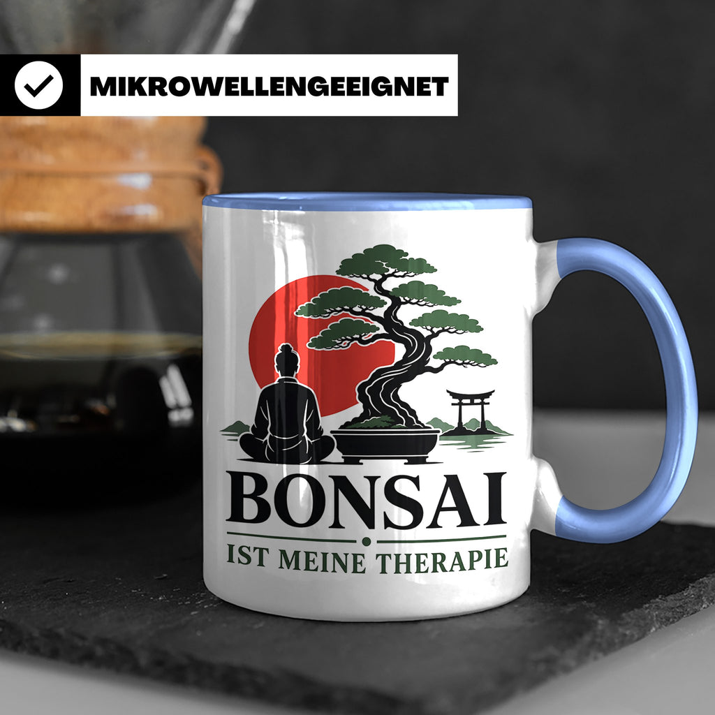 Bonsai Tasse mit Spruch Bonsai ist meine Therapie - Geschenk – Blau [farbe:blau]