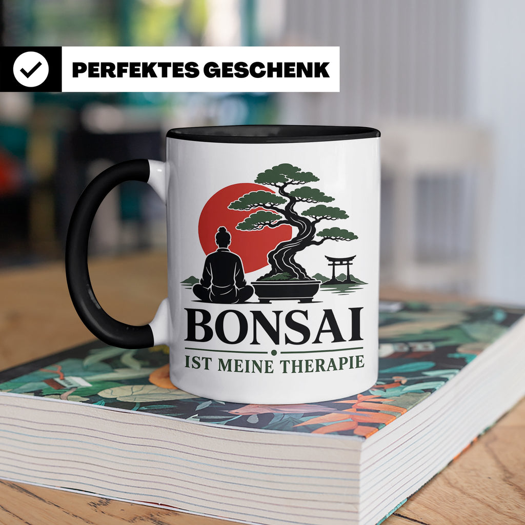 Bonsai Tasse mit Spruch Bonsai ist meine Therapie - Geschenk – Schwarz [farbe:schwarz]