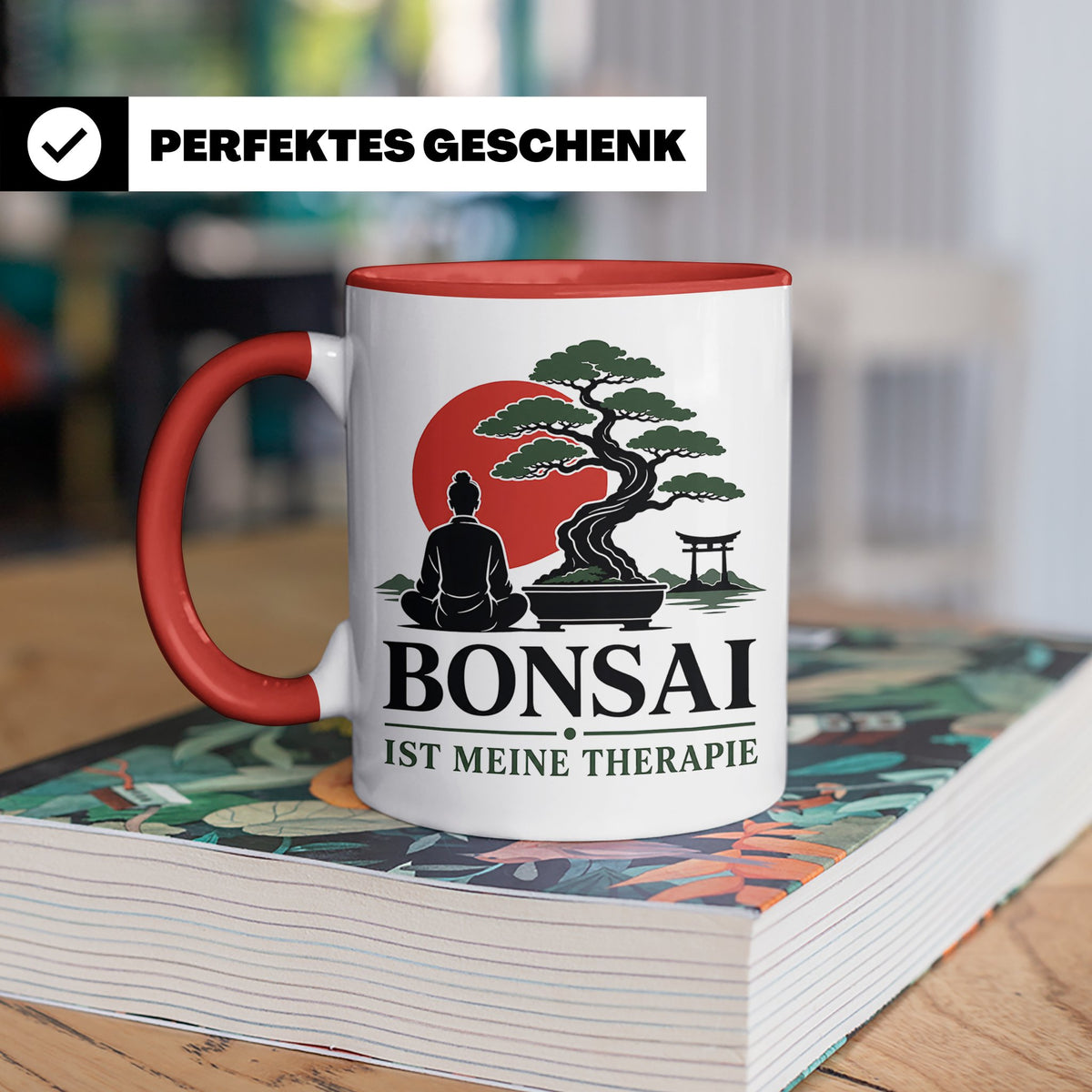 Bonsai Tasse mit Spruch Bonsai ist meine Therapie - Geschenk – Rot [farbe:rot]
