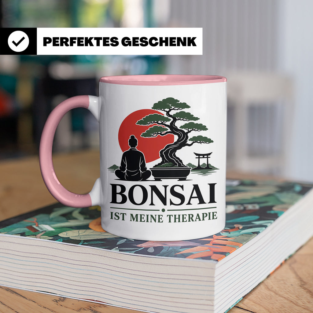 Bonsai Tasse mit Spruch Bonsai ist meine Therapie - Geschenk – Rosa [farbe:rosa]