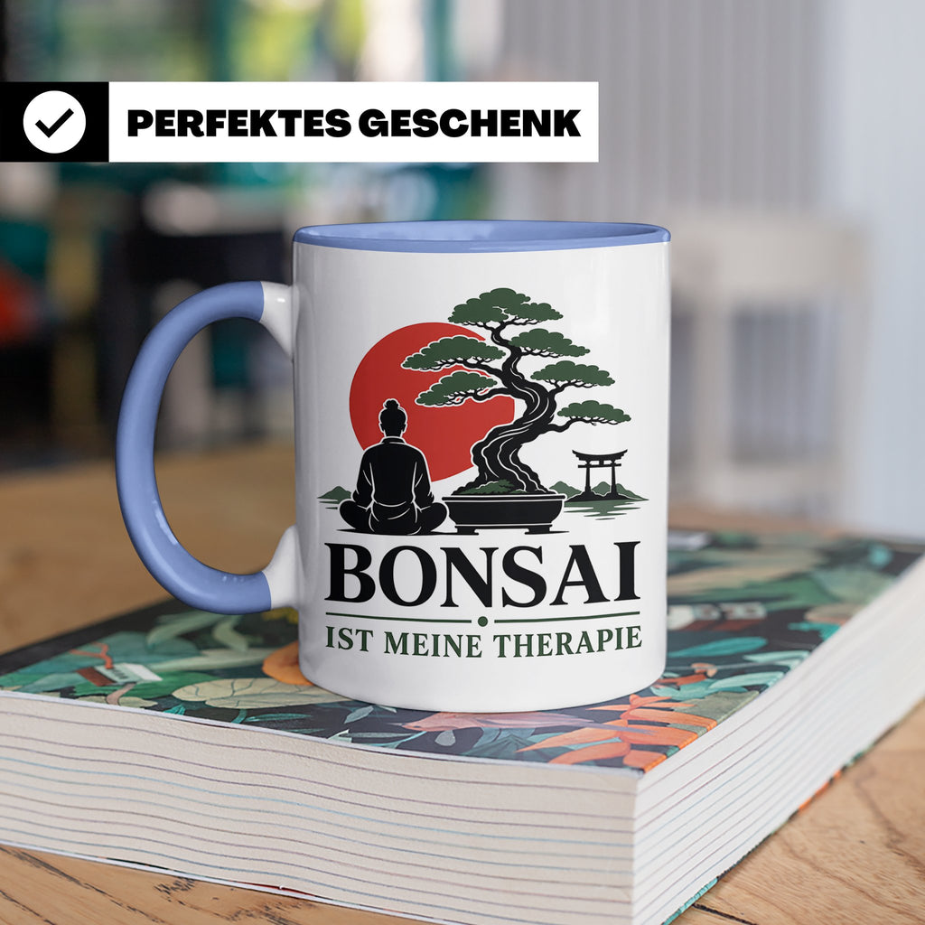 Bonsai Tasse mit Spruch Bonsai ist meine Therapie - Geschenk – Blau [farbe:blau]