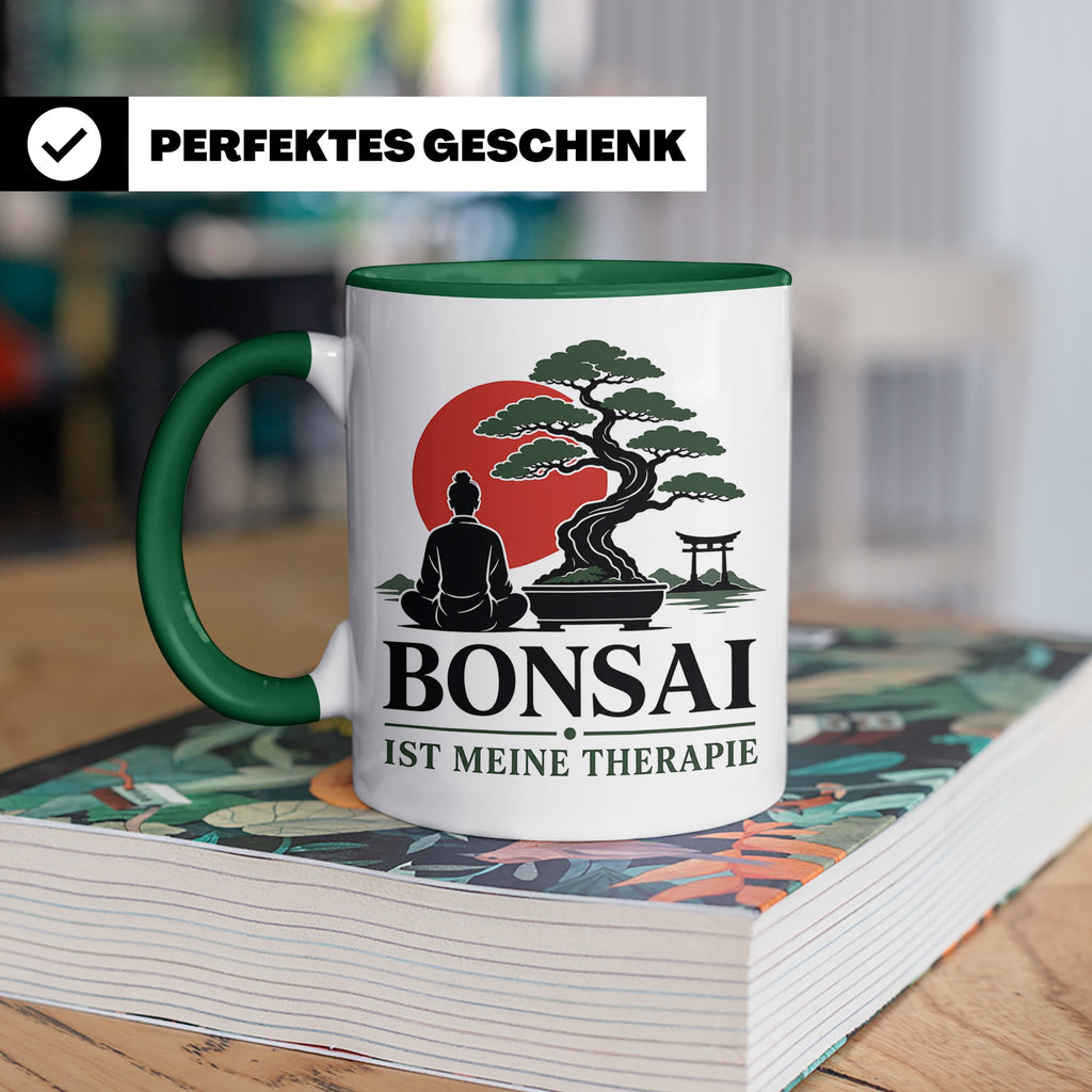 Bonsai Tasse mit Spruch Bonsai ist meine Therapie - Geschenk – Grün [farbe:grün]