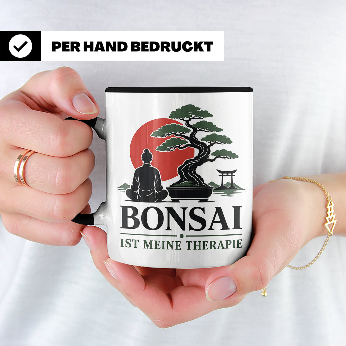 Bonsai Tasse mit Spruch Bonsai ist meine Therapie - Geschenk – Schwarz [farbe:schwarz]