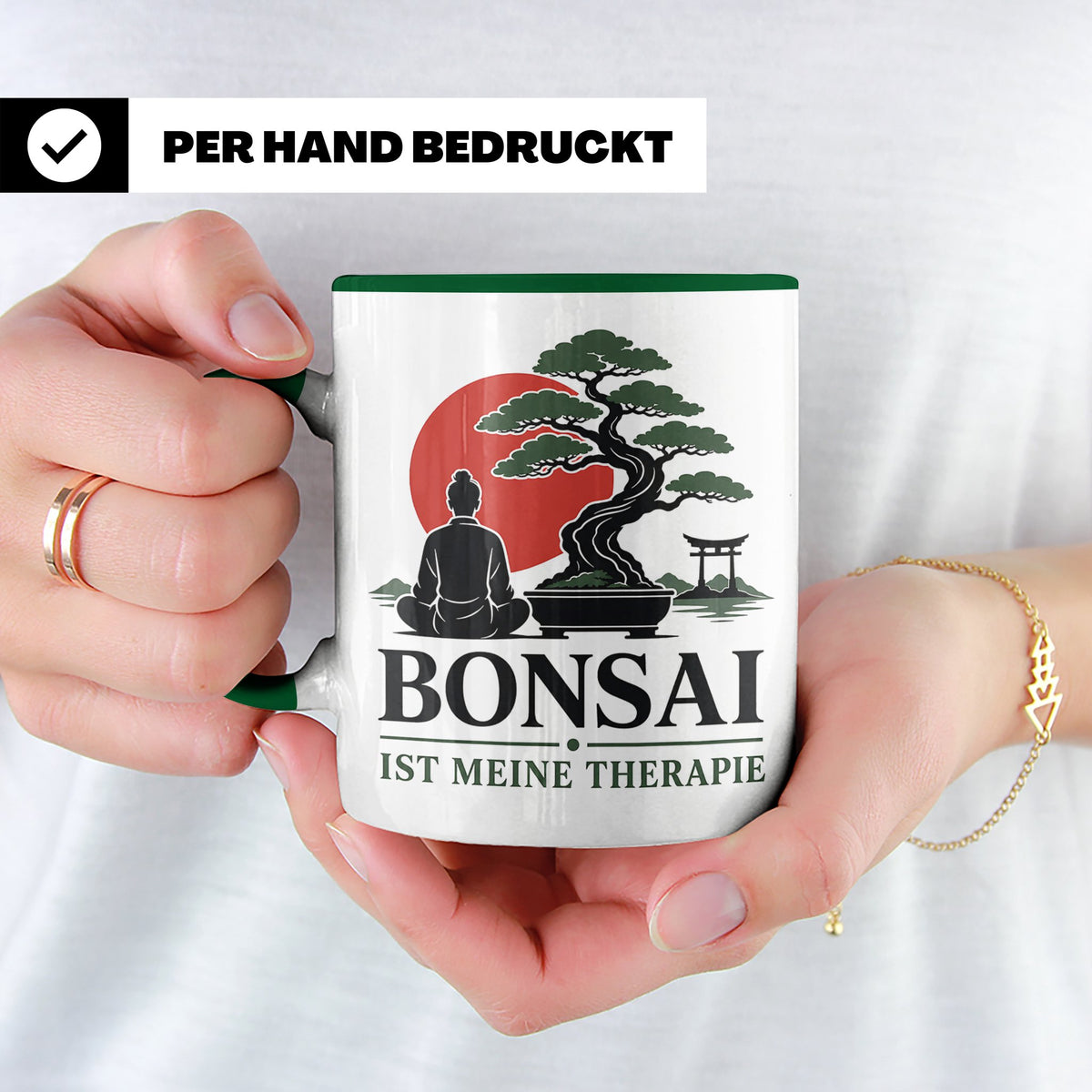 Bonsai Tasse mit Spruch Bonsai ist meine Therapie - Geschenk – Grün [farbe:grün]