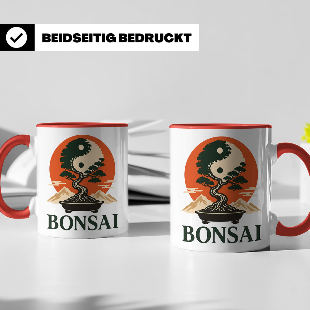 Bonsai Tasse Yin Yang - Geschenk für Bonsai Liebhaber Zen Me – Rot [farbe:rot]