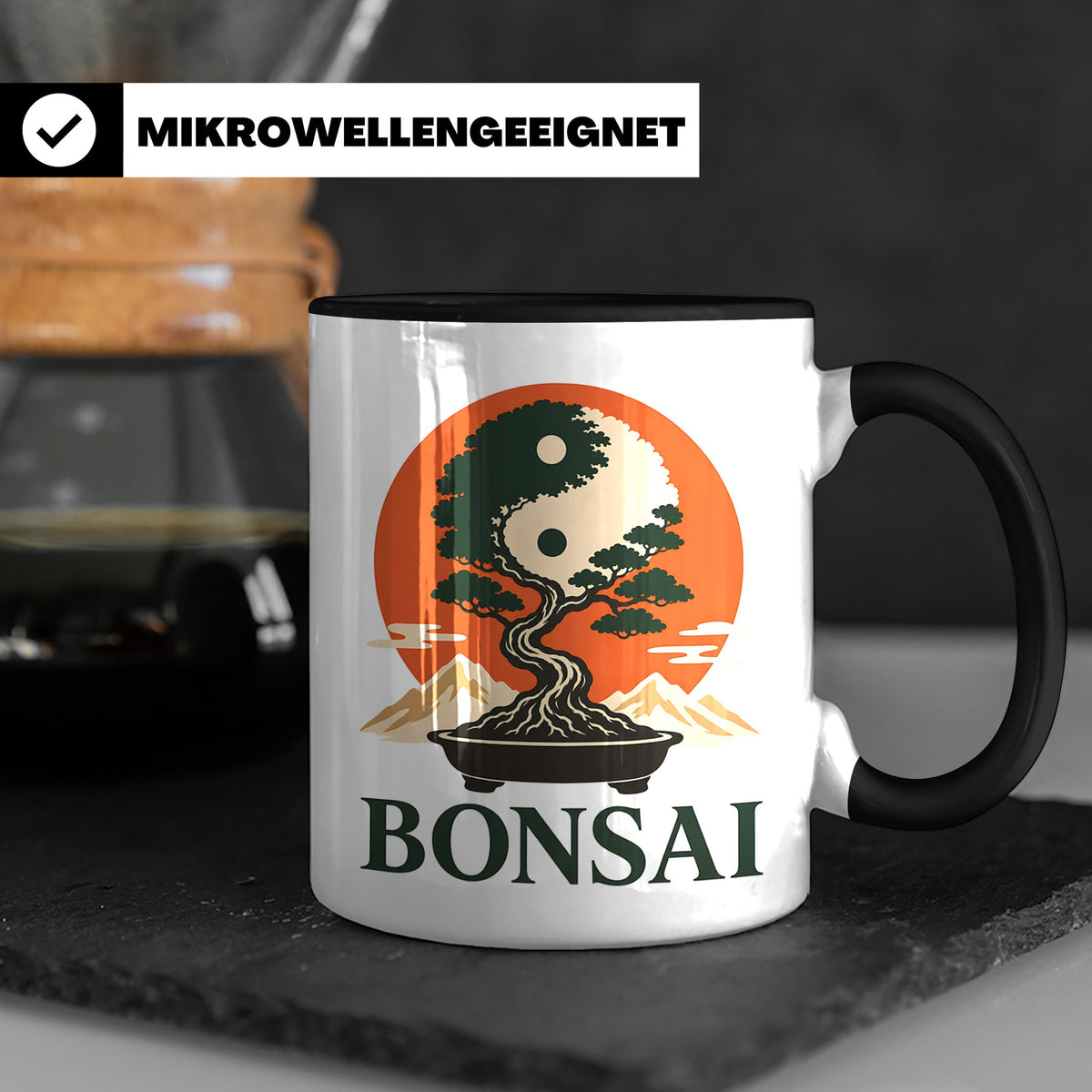 Bonsai Tasse Yin Yang - Geschenk für Bonsai Liebhaber Zen Me – Schwarz [farbe:schwarz]