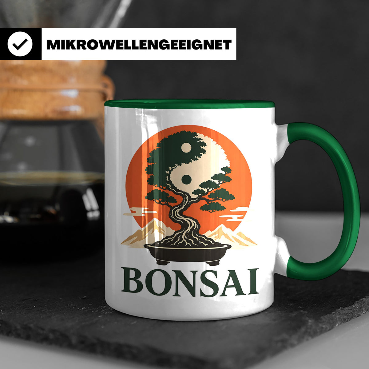 Bonsai Tasse Yin Yang - Geschenk für Bonsai Liebhaber Zen Me – Grün [farbe:grün]