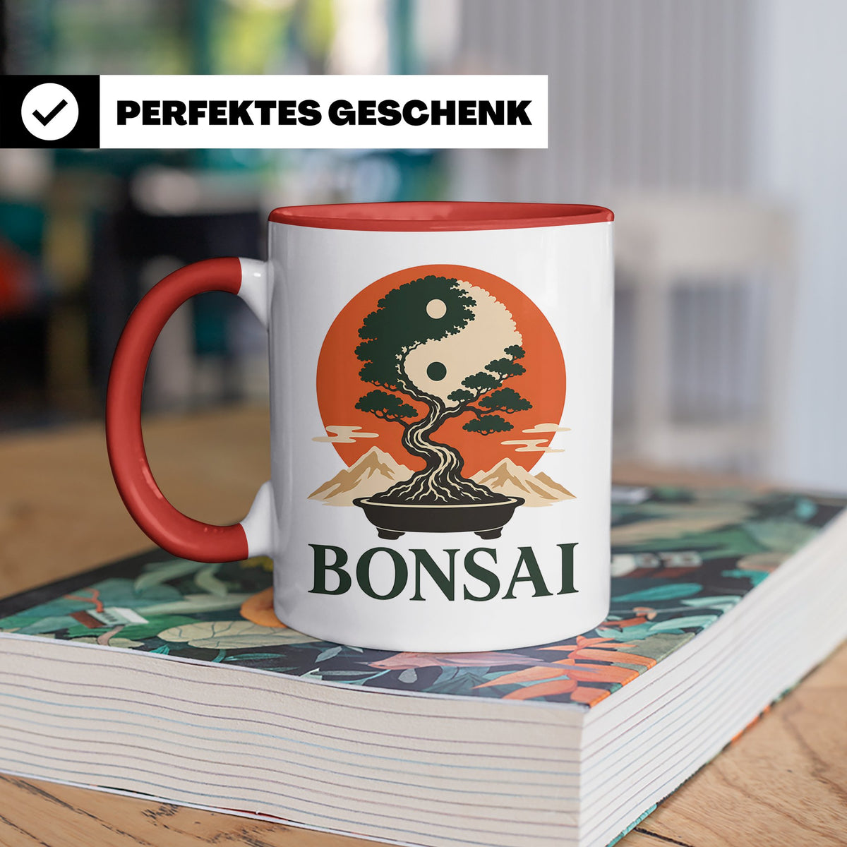 Bonsai Tasse Yin Yang - Geschenk für Bonsai Liebhaber Zen Me – Rot [farbe:rot]