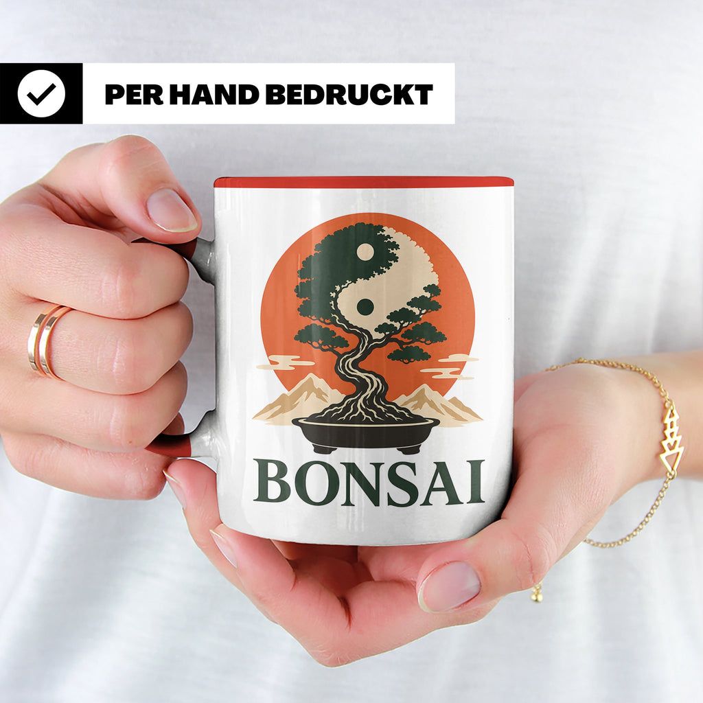 Bonsai Tasse Yin Yang - Geschenk für Bonsai Liebhaber Zen Me – Rot [farbe:rot]