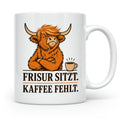Hochlandrind Tasse mit Spruch Frisur sitzt Kaffee fehlt - Lu – Weiß [farbe:weiß]