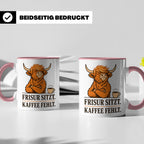 Hochlandrind Tasse mit Spruch Frisur sitzt Kaffee fehlt - Lu – Rosa [farbe:rosa]