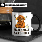 Hochlandrind Tasse mit Spruch Frisur sitzt Kaffee fehlt - Lu – Schwarz [farbe:schwarz]