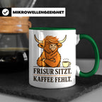 Hochlandrind Tasse mit Spruch Frisur sitzt Kaffee fehlt - Lu – Grün [farbe:grün]