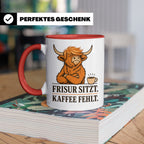 Hochlandrind Tasse mit Spruch Frisur sitzt Kaffee fehlt - Lu – Rot [farbe:rot]