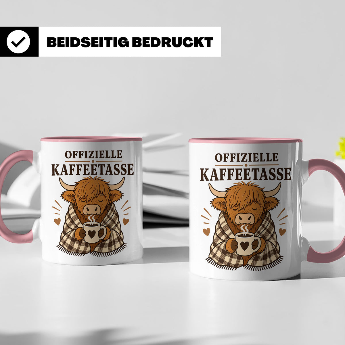 Offizielle Kaffeetasse Hochlandrind - Geschenk für Highland  – Rosa [farbe:rosa]