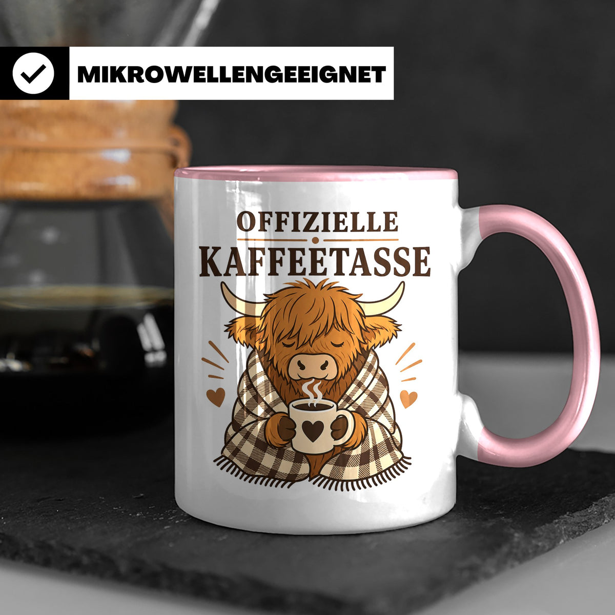 Offizielle Kaffeetasse Hochlandrind - Geschenk für Highland  – Rosa [farbe:rosa]