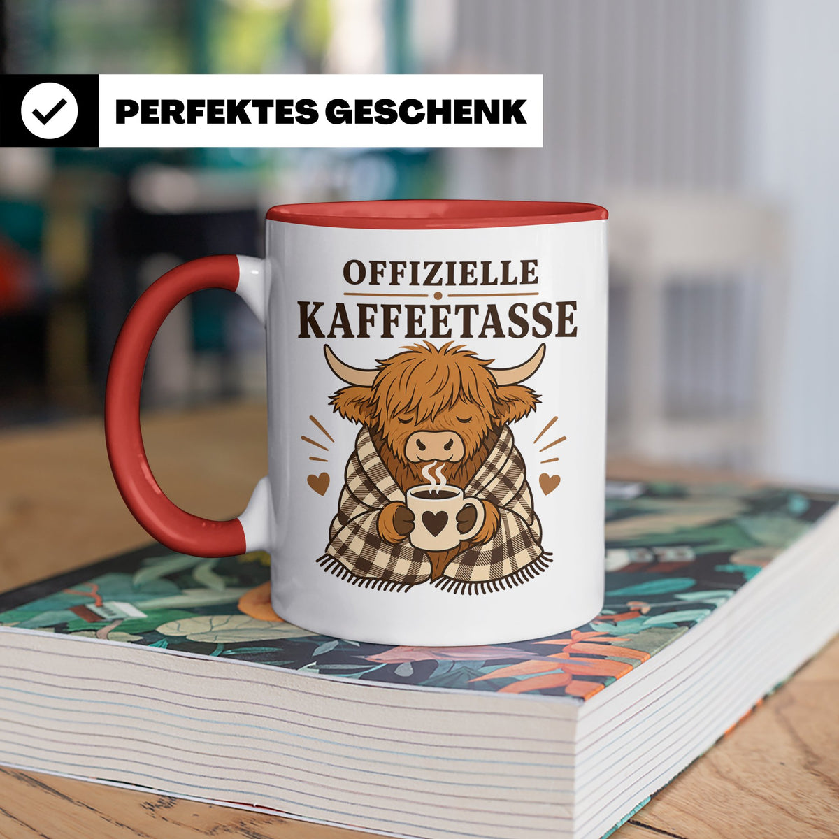 Offizielle Kaffeetasse Hochlandrind - Geschenk für Highland  – Rot [farbe:rot]