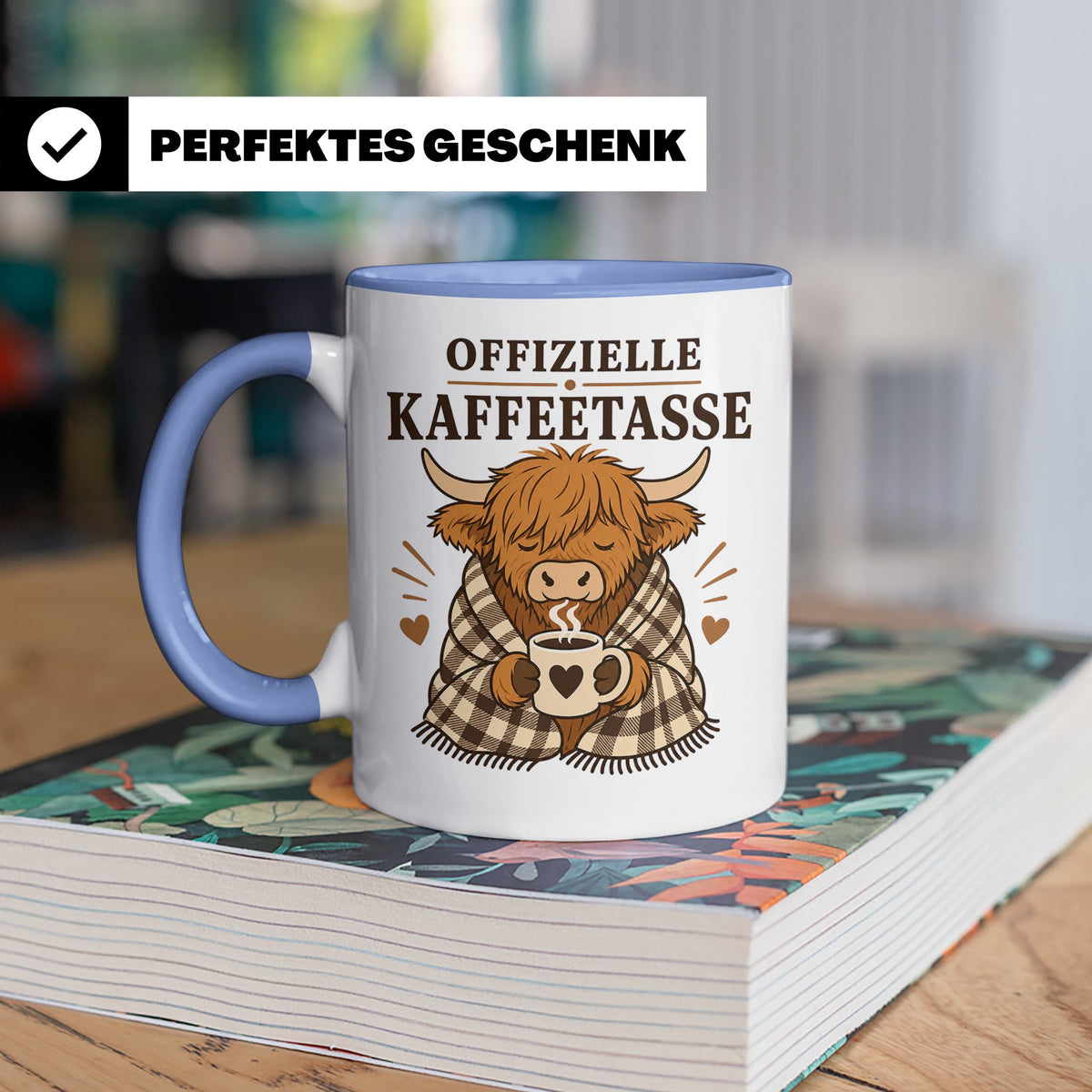 Offizielle Kaffeetasse Hochlandrind - Geschenk für Highland  – Blau [farbe:blau]