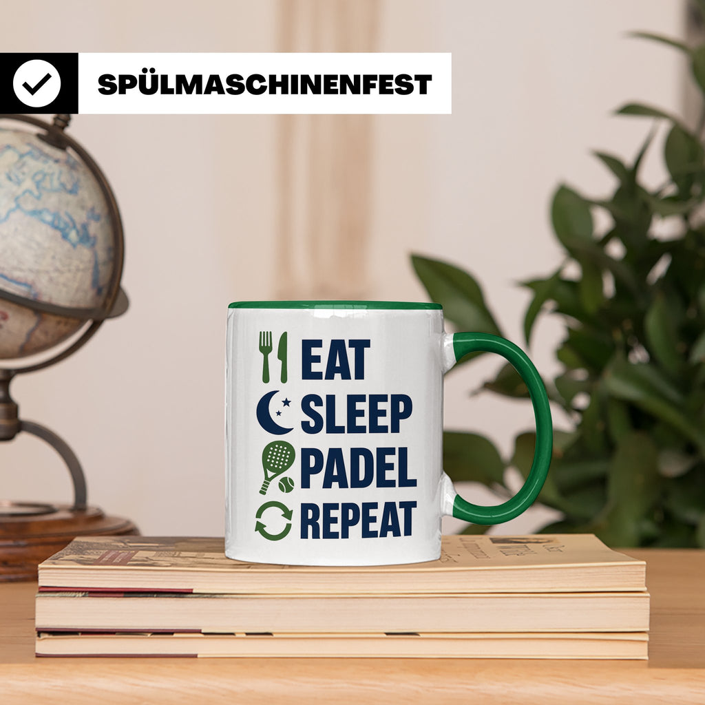 Eat Sleep Padel Repeat Tasse - Geschenk für Padelspieler Pad – Grün [farbe:grün]