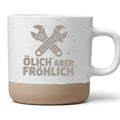 Ölich aber fröhlich Tasse, Lustiges Geschenk für Mechaniker und Handwerker, Kaffeetasse Werkstatt, Becher mit Spruch für Schrauber, KFZ Mechatroniker