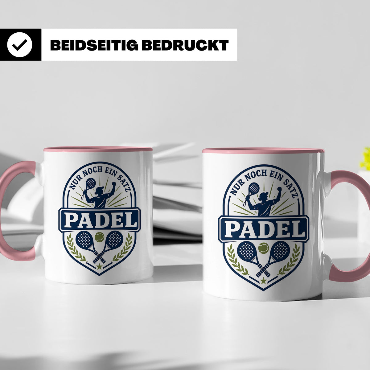 Padel Tasse mit Spruch Nur noch ein Satz - Geschenk für Pade – Rosa [farbe:rosa]