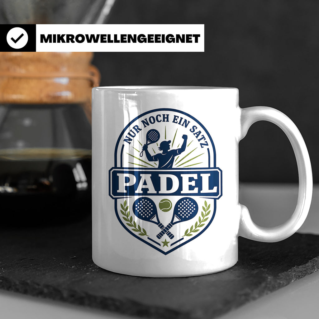 Padel Tasse mit Spruch Nur noch ein Satz - Geschenk für Pade – Weiß [farbe:weiß]