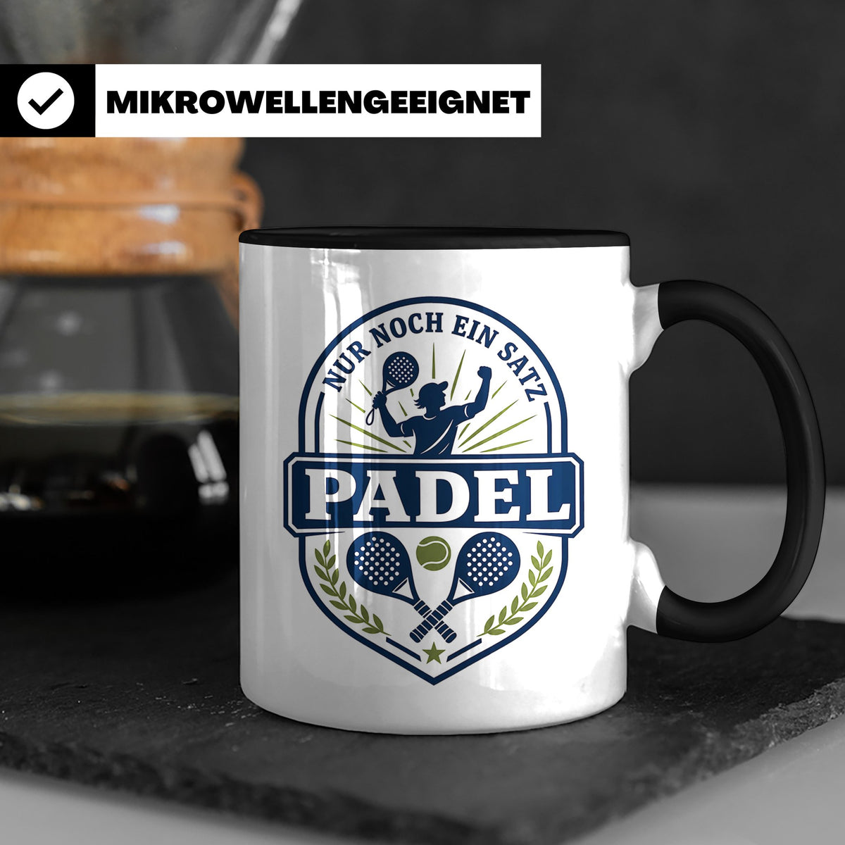 Padel Tasse mit Spruch Nur noch ein Satz - Geschenk für Pade – Schwarz [farbe:schwarz]
