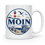 Moin Tasse Küste Leuchtturm Möwen Dünen - Geschenk Norddeuts – Weiß [farbe:weiß]