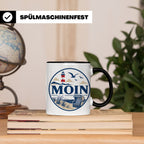 Moin Tasse Küste Leuchtturm Möwen Dünen - Geschenk Norddeuts – Schwarz [farbe:schwarz]