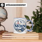 Moin Tasse Küste Leuchtturm Möwen Dünen - Geschenk Norddeuts – Blau [farbe:blau]