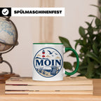 Moin Tasse Küste Leuchtturm Möwen Dünen - Geschenk Norddeuts – Grün [farbe:grün]