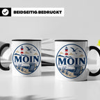 Moin Tasse Küste Leuchtturm Möwen Dünen - Geschenk Norddeuts – Schwarz [farbe:schwarz]