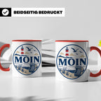 Moin Tasse Küste Leuchtturm Möwen Dünen - Geschenk Norddeuts – Rot [farbe:rot]