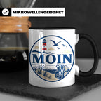 Moin Tasse Küste Leuchtturm Möwen Dünen - Geschenk Norddeuts – Schwarz [farbe:schwarz]