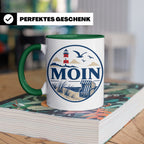 Moin Tasse Küste Leuchtturm Möwen Dünen - Geschenk Norddeuts – Grün [farbe:grün]