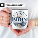 Moin Tasse Küste Leuchtturm Möwen Dünen - Geschenk Norddeuts – Schwarz [farbe:schwarz]